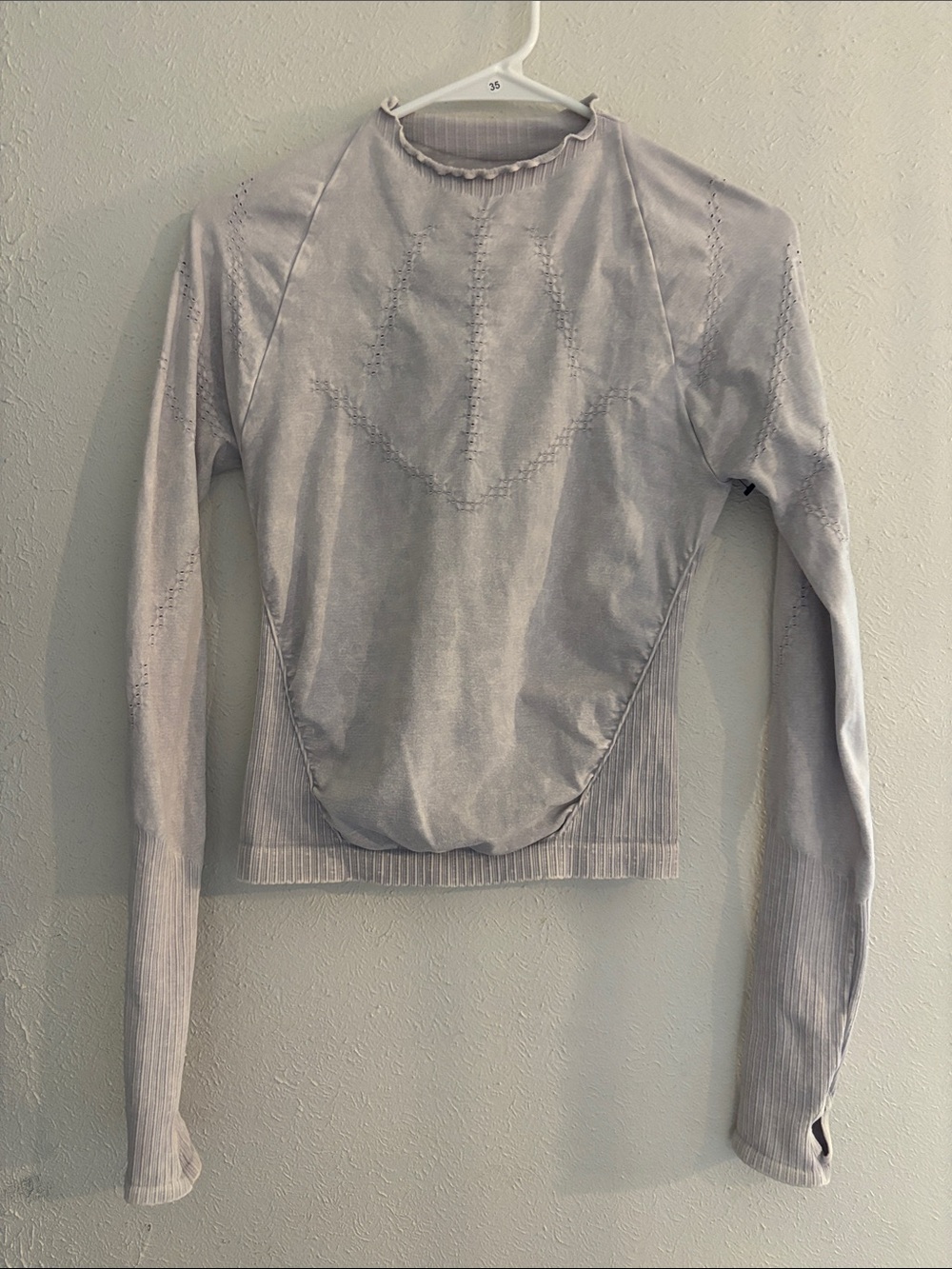 Free People Pale Gray Long Sleeve Seam Accented Top